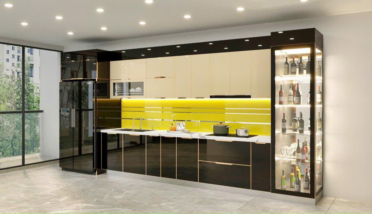 "Mẫu tủ bếp nhôm kính TP-LUXURY màu ghi sáng – thi công thực tế tại TP.HCM"