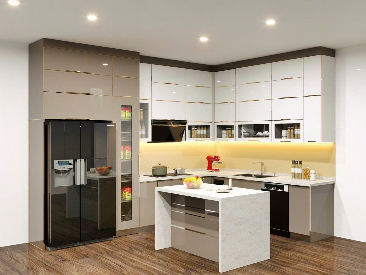 Tủ bếp nhôm có bàn đảo