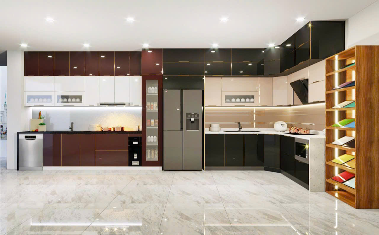 Tủ bếp nhôm chữ L