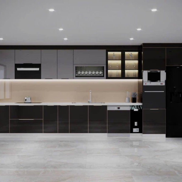 Tủ Bếp Nhôm Cánh Melamine
